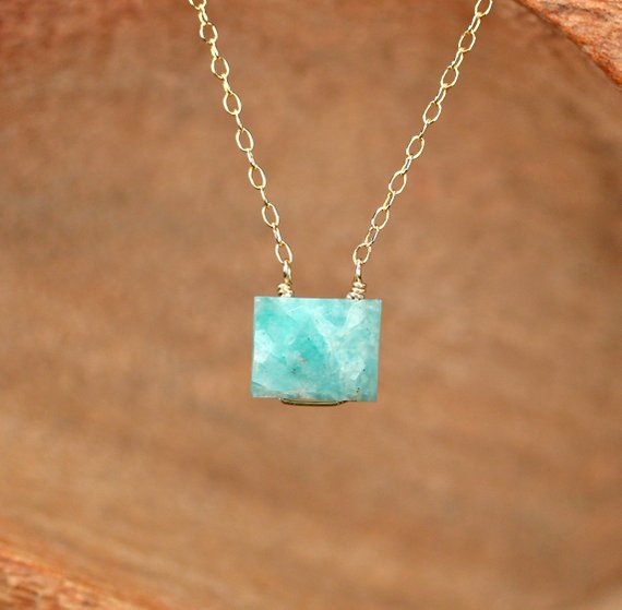 Amazonite Necklace - Cube Necklace - Rectangle Necklace - Crystal Necklace - Geometric Necklace - Green Stone Necklace - Am7oc
