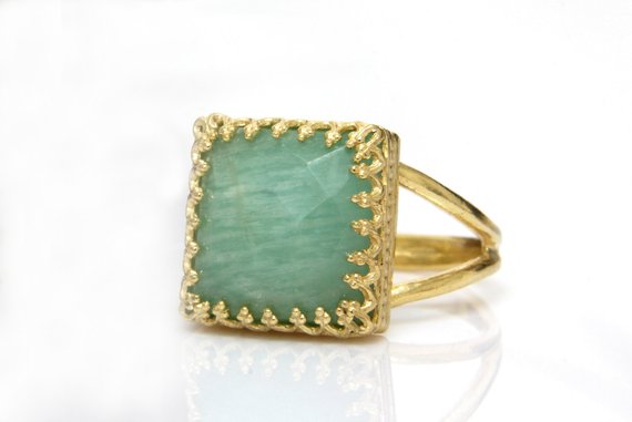 14k Gold Amazonite Ring · Square Gold Ring · Gemstone Ring · Bridal Ring · Bridesmaid Gifts · Natural Stone Ring