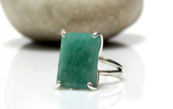 Silver Ring · Amazonite Ring · Rectangular Ring · Long Ring · Statement Ring · Blue Stone Ring · Prong Setting Ring · Semiprecious Ring