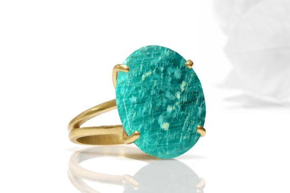 Gold Statement Ring · Amazonite Ring · Gemstone Ring · Gold Blue Ring · Oval Ring · Semiprecious Ring · Stone Ring · Gold Stacking