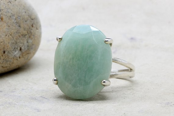 Silver Ring · Cocktail Ring · Silver Stone Ring · Amazonite Ring · Oval Ring · Prong Setting Ring · Double Band Ring · Vintage Rings
