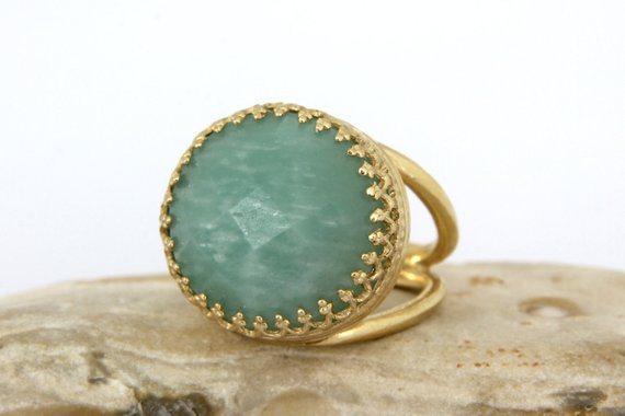 Amazonite Ring · Semiprecious Ring · Sky Blue Ring · Bridal Ring · Wedding Ring · Gold Wow Ring · Double Band Ring