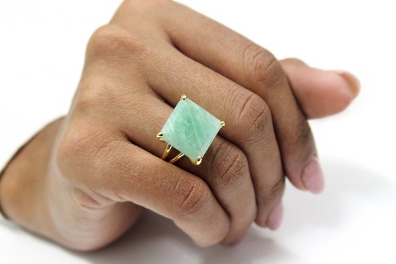 Square Amazonite Ring · Gold Ring · Cocktail Ring · Large Stone Ring · Square Ring · Custom Rings · Amazonite Jewelry · Bridal Ring