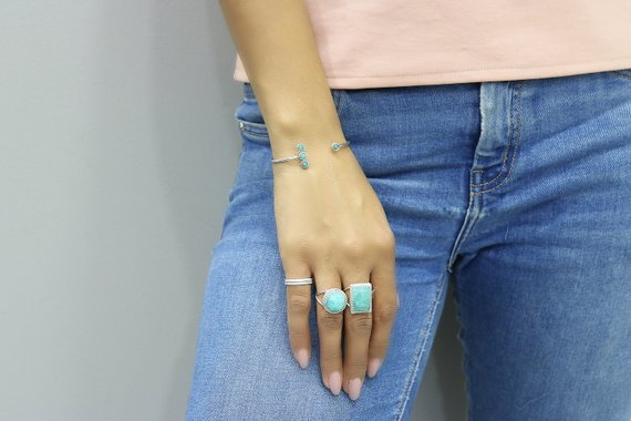 Amazonite Ring · Silver Rectangular Ring · Silver Cocktail Ring · Faceted Statement Ring · Gemstone Ring · Double Band Ring