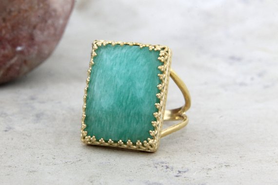 Amazonite Ring · Rectangular Ring · Gold Ring · Gold Filled Ring · Gemstone Ring · Statement Ring · Big Ring