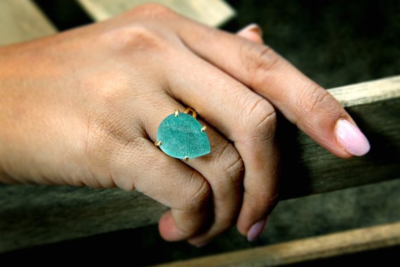 Gold Amazonite Ring · Gemstone Ring · Handmade Ring · Large Amazonite Ring · Sky Blue Ring · Solid Gold Ring · Statement Ring For Women