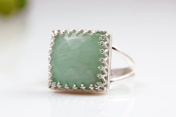 Amazonite Ring · Silver Ring · Birthday Ring · I Love You Gift · Girlfriend Gift · Love Ring · Sky Blue Ring · Square Ring