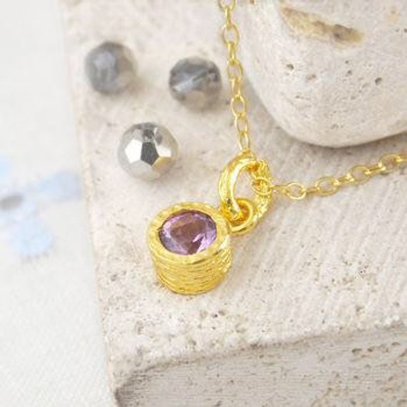 Amethyst Necklace February Birthstone Necklace For Mom Amethyst Pendant Dainty Gold Necklace Gold Gemstone Pendant Valentines Day Gift