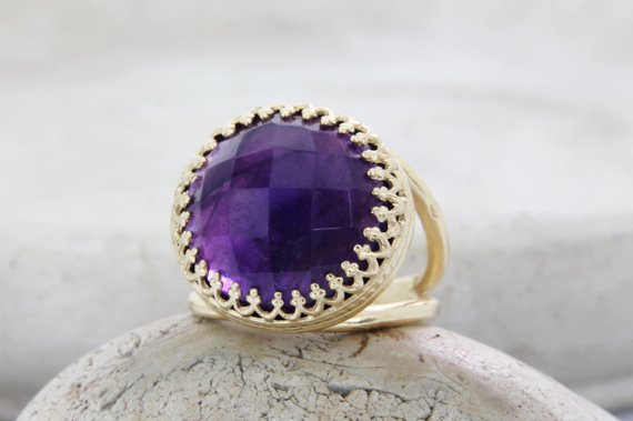 Amethyst Ring · 14k Gold Ring · February Birthstone Ring · Gemstone Ring · Statement Ring · Anniversary Gift