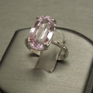 Antique Edwardian Inspired Estate 14K White Gold Filigree Engraved 8.70ct Pink Kunzite Solitaire Engagement Ring Sz 7.75 | Natural genuine Array jewelry. Buy handcrafted artisan wedding jewelry.  Unique handmade bridal jewelry gift ideas. #jewelry #beadedjewelry #gift #crystaljewelry #shopping #handmadejewelry #wedding #bridal #jewelry #affiliate #ad