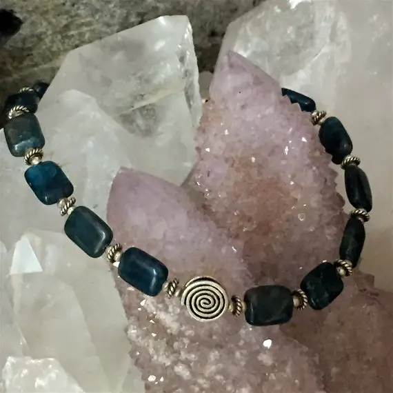 Apatite Bracelet, Tribal Bracelet, Silver Spiral Bracelet, Ethnic Silver Bracelet, Blue Bracelet, Tribal Jewelry, Boho Bracelet, Bracelets
