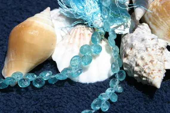 Apatite Graduating Faceted Briolette Beads 9 In. Strand, Translucent Apatite, Natural Stone, Gemstone, Aqua Bead, Faceted Heart Briolette