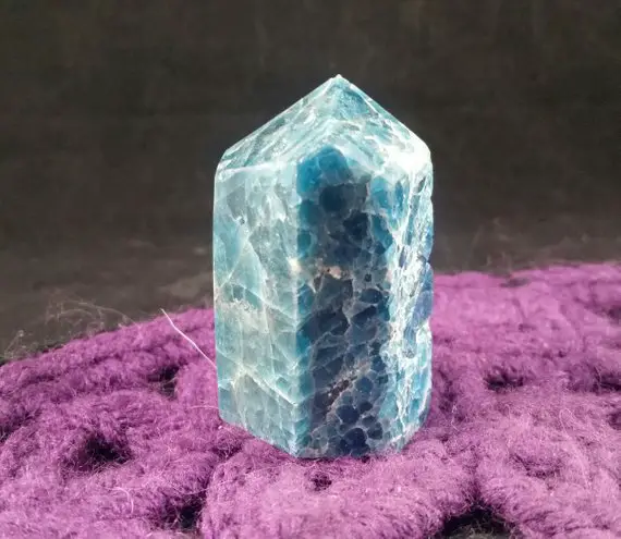 Blue Apatite Tower Polished Crystal Point Stones Crystals Self Standing Obelisk Unique Natural Gemmy Throat Chakra Freeform Display