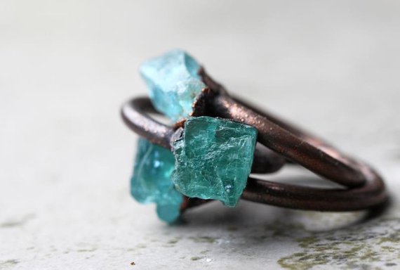 Raw Blue Apatite Ring - Raw Crystal Ring - Yellow Gold - Rose Gold