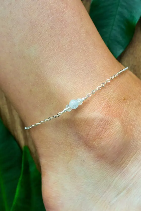Aquamarine Ankle Bracelet. Aquamarine Anklet. Blue Anklet. Handmade Jewelry. Gemstone Anklet. Boho Crystal Anklet. March Birthstone Anklet