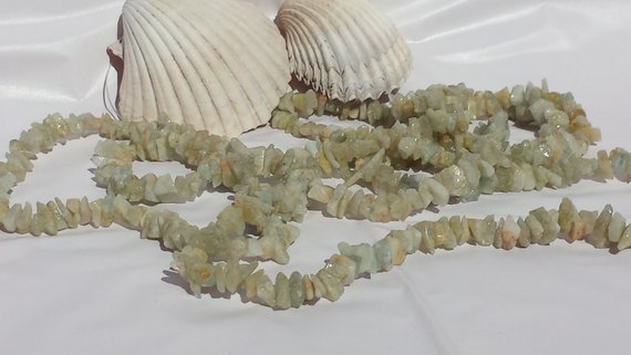 Natural Aquamarine Gemstone Chip Beads 36 In. Full Strand, Beryl Chip Beads, Random Chunky Sizes, Spacers, Light Green Blue Gemstone Beads