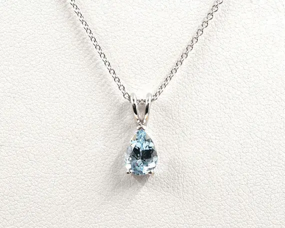 Aquamarine Necklace.14k White Gold Necklace.aaa 8x6mm Natural Aquamarine.solitaire Necklace.pear Natural Aquamarine Necklace.dainty Necklace