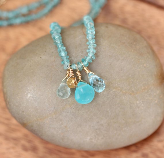 Aquamarine Necklace - Beaded Gemstone Necklace - Chalcedony Necklace - Crystal Necklace - Gemstone Necklace