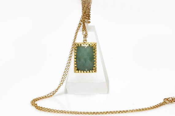 Aquamarine Necklace · March Birthstone Gift · Protection Pendant · Aquamarine Pendant · Rectangle Pendant · 14k Gold Necklace