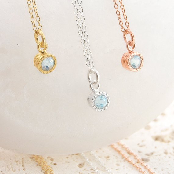Aquamarine Pendant March Birthstone Necklace For Mom Gold Gemstone Necklace Rose Gold Pendant Dainty Gold Necklace Aquamarine Necklace
