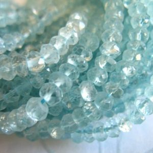1/2 Strand – AQUAMARINE Rondelles Beads Loose Gemstone Gems / Luxe AAA, 3 mm, Faceted Aqua Blue Bead March Birthstone brides bridal solo ar9 | Natural genuine rondelle Aquamarine beads for beading and jewelry making.  #jewelry #beads #beadedjewelry #diyjewelry #jewelrymaking #beadstore #beading #affiliate #ad