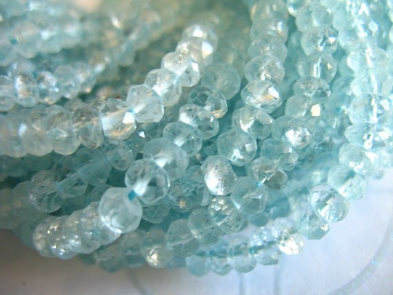 1/2 Strand - Aquamarine Rondelles Beads Loose Gemstone Gems / Luxe Aaa, 3 Mm, Faceted Aqua Blue Bead March Birthstone Brides Bridal Solo Ar9