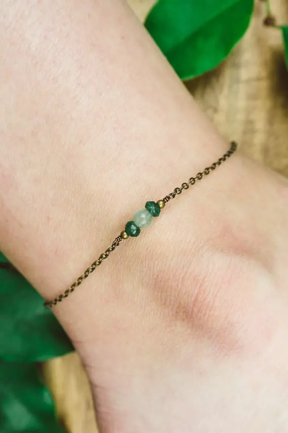 Aventurine Ankle Bracelet. Green Aventurine Anklet. Handmade Jewelry. Gemstone Anklet. Crystal Anklet. Sterling Silver Anklet. Gold Anklet.