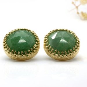 Shop Aventurine Jewelry! Gold Earrings · Gemstone Earrings · Green Aventurine Earrings · Post Earrings · Large Stud Earrings · Green Earrings · Vintage Earrings | Natural genuine Aventurine jewelry. Buy crystal jewelry, handmade handcrafted artisan jewelry for women.  Unique handmade gift ideas. #jewelry #beadedjewelry #beadedjewelry #gift #shopping #handmadejewelry #fashion #style #product #jewelry #affiliate #ad