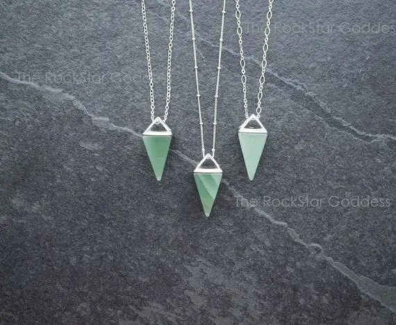 Aventurine Necklace, Aventurine, Stone Of Prosperity, Aventurine Pendant, Aventurine Pyramid, Silver Aventurine, Aventurine Jewelry