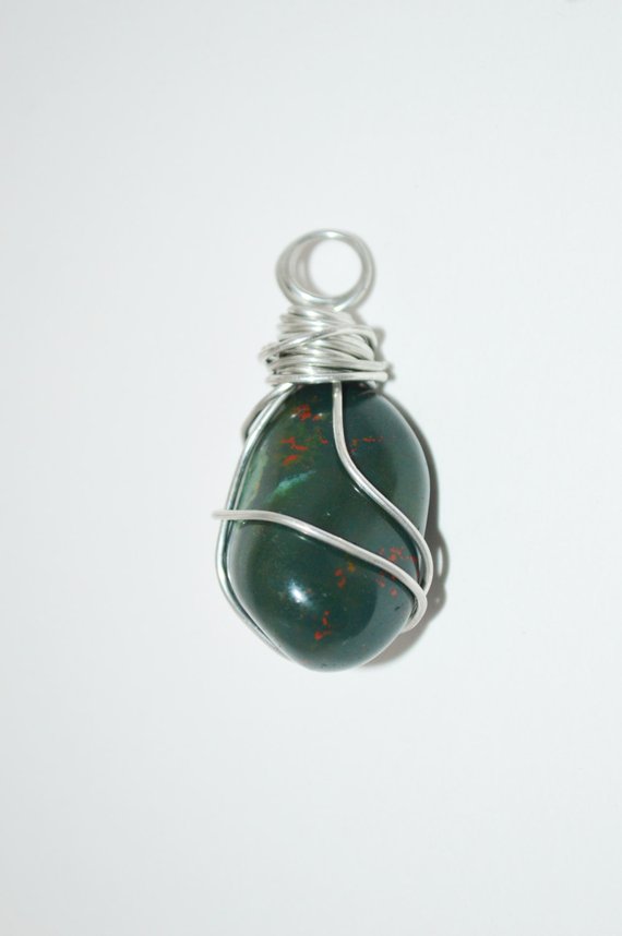 Bloodstone Pendant, Wire Wrapped Healing Bloodstone Pendant,  Chakra Healing Bloodstone