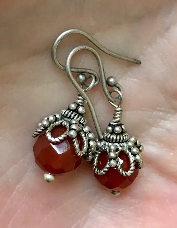 Carnelian Silver Drop Earrings, Boho Earrings, Orange Earrings, One Of A Kind Earrings, Gifts For Her, Carnelian Beads, Small Earrings