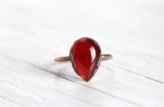 Carnelian Ring - Electroformed Copper Jewelry - Polished Orange Stone Ring