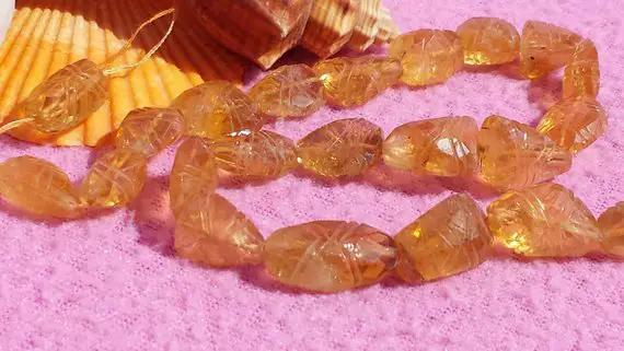 Citrine Hand Carved Free Form Nugget Beads 15 In. Strand, Orange Citrine Nugget Beads, Natural Citrine Stones, Semi Precious Stones,