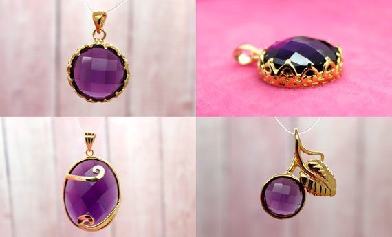 Natural Amethyst Pendant, Purple Amethyst Faceted Oval Round Shape Gemstone With Gold Plated Pendant For Man Woman Necklace