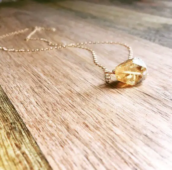 Raw Citrine Necklace On Gold Or Sterling Silver, Raw Crystal Healing Necklace For  - Women, Citrine Jewelry, November Birthstone