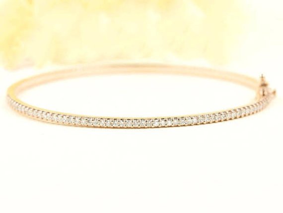 14k Gold Diamond Bangle Bracelet / Diamond Bracelet / Bangle Bracelet / White Gold Bracelet / Simple Diamond Bracelet / Bracelet For Women