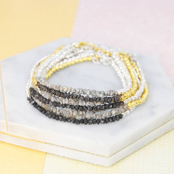 Gold Diamond Bracelet-rough Diamond-black Diamond Bracelet-friendship Bracelet-stacking Bracelet-april Birthstone-stacking Diamond Bracelet