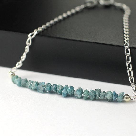 Blue Diamond Bar Bracelet - Mother's Day - Gift Rare Blue Rough Diamonds - Raw Diamonds Uncut - Bridesmaid Jewelry - April Birthstone