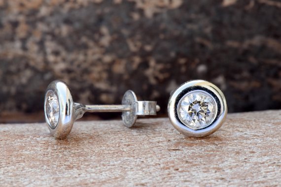 Diamond Earrings 1/2 Carat Gold -gold Earrings-stud Earrings-solitaire Diamond Earrings-art Deco Earrings-gift For Her-cluster Earrings