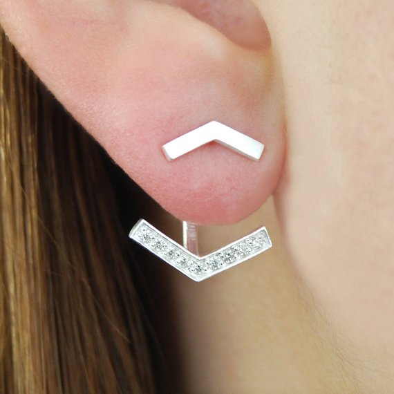 Diamond Arrow Earrings Silver Arrow Earrings Silver Ear Jackets Chevron Drop Earrings Geometric Earrings Stud Earrings Modern Studs