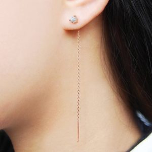 Raw Diamond Drop Earrings, Rose Gold Threader Earring, Rose Gold Chain Earrings, Rough Diamond Earrings, Long Drop Earrings | Natural genuine Array earrings. Buy crystal jewelry, handmade handcrafted artisan jewelry for women.  Unique handmade gift ideas. #jewelry #beadedearrings #beadedjewelry #gift #shopping #handmadejewelry #fashion #style #product #earrings #affiliate #ad