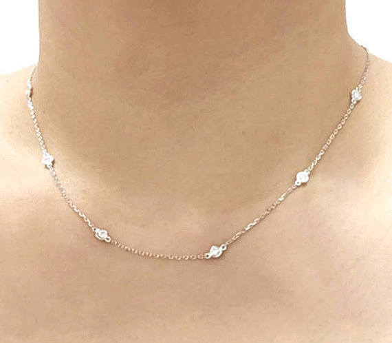 14k 1ct Diamond By The Yard Necklace / Diamond Necklace / Everyday Necklace / Simple Necklace / White Gold / Diamond Bezel Necklace