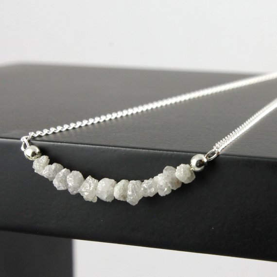 Raw Diamond Bar Necklace - Mother's Day Gift -april Birthstone Gift Necklace -white Rough Diamond Necklace - Novelty Gift - April Birthstone