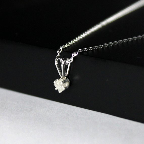3mm White Rough Diamond Pendant Necklace In Sterling Silver - Natural Stone, Raw, Uncut - April Birthstone