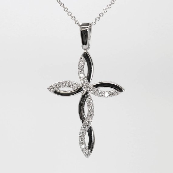 14k Diamond Cross Necklace / Cross Necklace / Diamond Necklace / Simple Necklace / Necklace For Women / White Gold