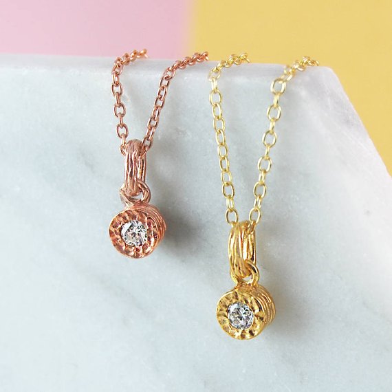 Rose Gold Necklace, Gold Diamond Necklace, Solitaire Diamond Pendant, Real Diamond Jewelry, Rose Gold Pendant, Gift For Her,genuine Diamonds