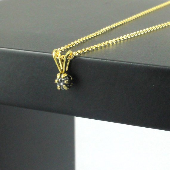 Rough Diamond Necklace - 14k Gold Filled Six Prong Pendant - Black Raw Uncut Diamond - April Birthstone