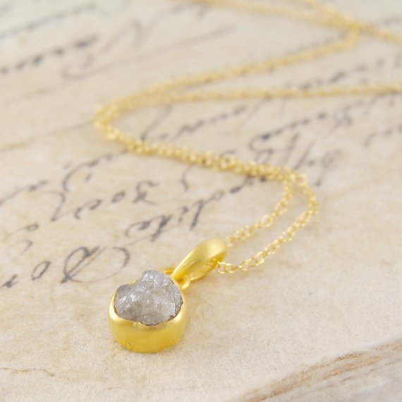 Rough Diamond Necklace, Gold Raw Diamond Pendant, Engagement Gifts, Handmade Necklace