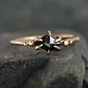 Shop Diamond Rings! READY to SHIP. US Size 5. 14k Champagne Gold Salt and Pepper Kite Diamond Ring | Natural genuine Diamond rings, simple unique handcrafted gemstone rings. #rings #jewelry #shopping #gift #handmade #fashion #style #affiliate #ad