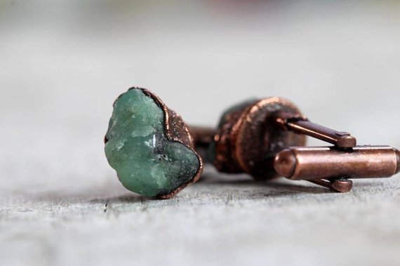 Emerald Cuff Links - Groomsmen Gift - Raw Stone Jewelry For Men